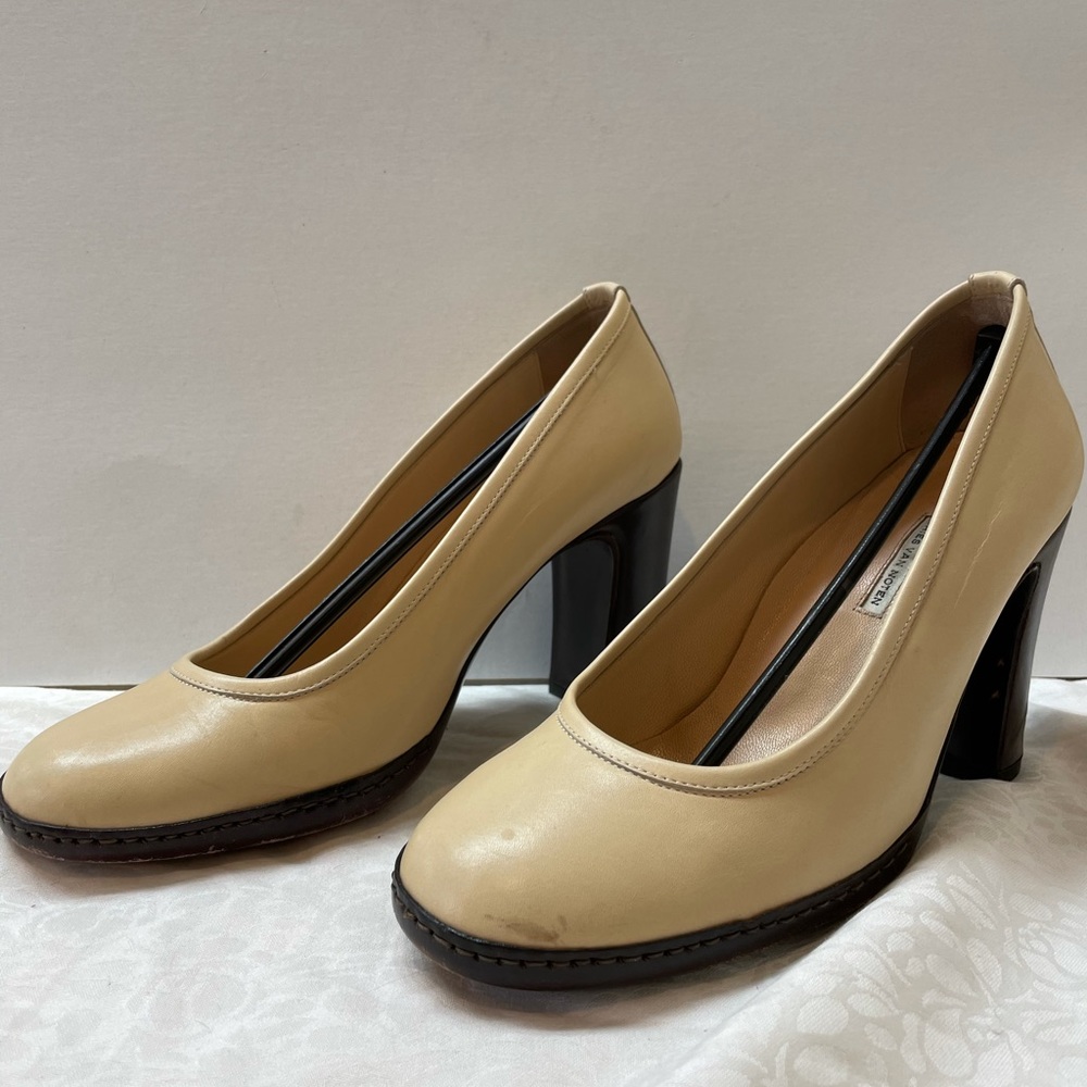 Dries Van Noten vintage acru lthr 4” chunky heel